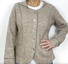 J Jill 100% Wool Hoodie Sweater Womens Brown Cardigan Casual Knit Ladies Medium - £26.47 GBP