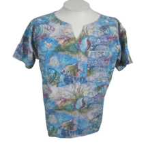Crest Medical Scrub Shirt vintage womens 1990s tropical fish XL cotton poly - £15.81 GBP