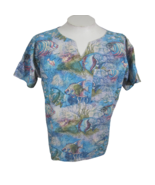 Crest Medical Scrub Shirt vintage womens 1990s tropical fish XL cotton poly - £15.56 GBP