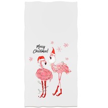 Christmas Style Flamingos Hand Towel Texture Merry Chistmas Bath Towels Soft Kit - £13.49 GBP