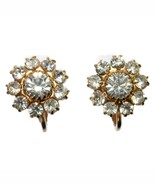 Round Floral Sun Flower Clear Rhinestone Prong Set Clip On Earring .5&quot; G... - $14.01 CAD