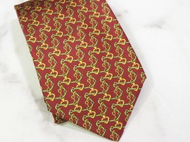 Fendi Cravatte Horsebit Brown 100% Silk Tie Italy Red Grey Gold - £21.36 GBP