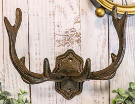 Cast Iron Vintage Western Rustic Stag Deer Crown Antlers Wall Coat Keys Hooks - $20.49