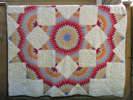 90% Hand Sewn Vintage Quilt Cotton Large Star Handmade 86&quot; X 86&quot; Beautiful!! - £295.15 GBP