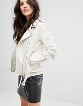 White Leather Jacket Women Slim Fit Biker Motorcycle Lambskin Size S M L XL XXL - £111.02 GBP