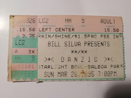DANZIG 1995 Ticket Stub Bill Silva Presents Starlight Bowl Balboa Park Vintage V - £5.30 GBP