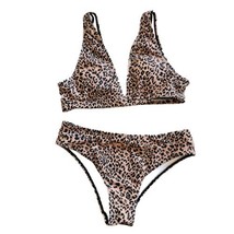 Women’s Plunge V-neck bikini top Small Leopard Bikini Top &amp; bikini bottom 2 Piec - £11.86 GBP