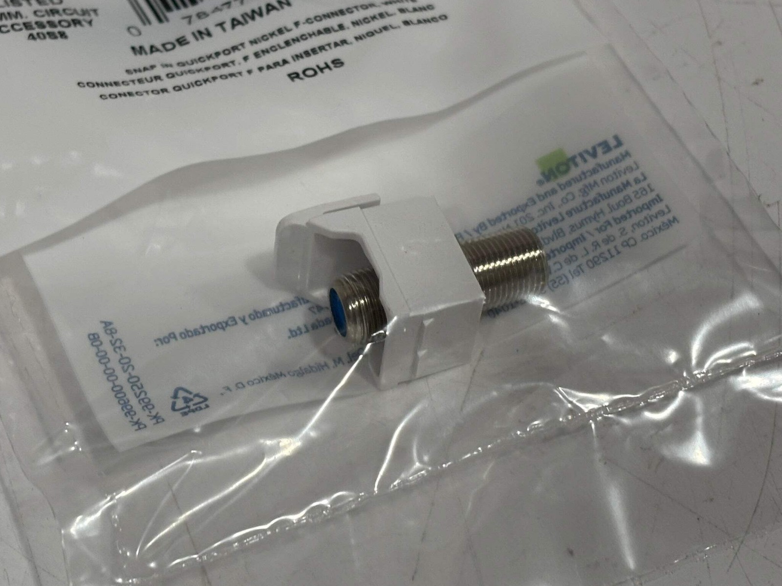 50 PK Leviton 252-41084-FWF QuickPort F-Connector Adapter, White, 75 Ohm Item image 3