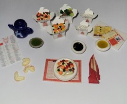 Dollhouse Miniature Chinese Set Rice Beef Lo Mein Teapot  - £13.43 GBP