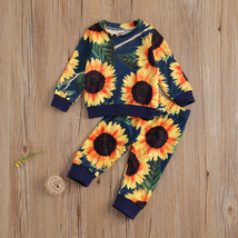 NWT Girls Sunflower Blue Floral Long Sleeve Sweat Suit Outfit Set 18M 2T... - $103.47 MXN