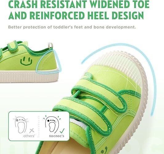 Happy NocNoc Toddler Shoes Canvas Dual Hook & Loop Sneakers Green size 10.5 Item image 2