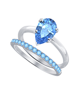 Pear Cut Blue Topaz 14k White Gold Over 925 Silver Engagement Bridal Ring - £99.55 GBP