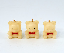 3 Mini Teddy Bear Figural Candles Cream w/Red Bow Ties Vintage 1.5&quot; Tall - £7.96 GBP