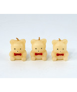 3 Mini Teddy Bear Figural Candles Cream w/Red Bow Ties Vintage 1.5&quot; Tall - £7.82 GBP