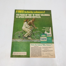 1972 Salem Cigarettes Couple Biking Chrysler New Yorker Print Ad 10.5x13.5 - $8.00