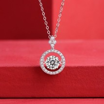 Dancing Stone 1Ct Round Moissanite Diamond Circle 925 Sterling Silver Necklace - £79.90 GBP