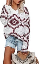 Dokotoo Women&#39;s Long Sleeve V Neck Loose Knit Aztec Pullover Sweater - S... - £13.12 GBP