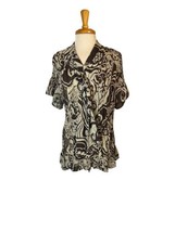 Women&#39;s Lane Bryant Top 18/20 Brown and Cream Swirl Short Sleeve Button Up Front - £11.55 GBP