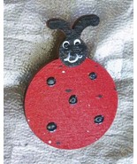 Charming Hand-painted Wooden Ladybug Beetle Brooch 1980s vintage 2 1/8&quot; - £10.32 GBP