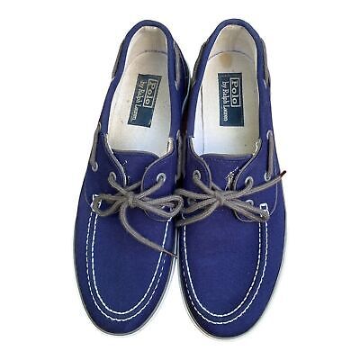 Primary image for POLO by Ralph Lauren LANDER Boat Shoes Navy canvas white trim  size 10.5
