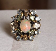Ethiopian Opal, Citrine, Peridot and Blue Topaz Sterling Silver Ring Size 8 - £36.35 GBP
