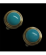 VINTAGE DORLAN GOLD COSTUME BLue Cabochon Stone  CLIP ON EARRINGS - $33.34 CAD