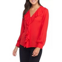 NWT Womens Plus Size 2X The Limited Red Ruffle Accent V-Neck Blouse Top ... - £9.40 GBP