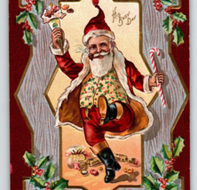 Santa Claus Christmas Postcard Dancing With Candy Cane Pipe Torch Nash Ser 18 - £19.60 GBP