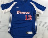 Adidas Shirt Mens Large Blue White Button Braves 13 Athletic Short Sleeve - $19.79