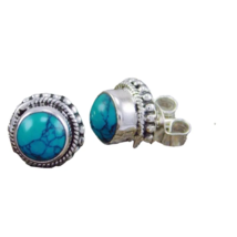 Retro Ancient Silver Turquoise Post Earrings - New - £10.38 GBP