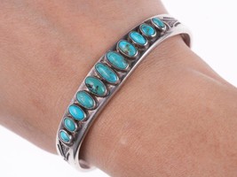 30&#39;s-40&#39;s Heavy stamped Navajo silver - turquoise row bracelet - £726.65 GBP