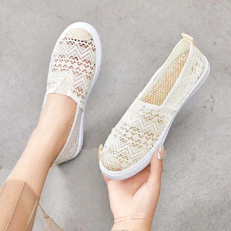 Y casual comfort hollow breathable slip on lace mesh lazy shoes women flat slip loafers thumb200