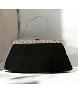 Vintage NEW Woman&#39;s Black Clutch Ande Purse Silver Ornate trim handbag - $30.84