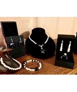 &quot;Reinvented Vintage&quot; Faceted Black and Faux Pearl Complete Set, Handcrafted - £31.97 GBP+