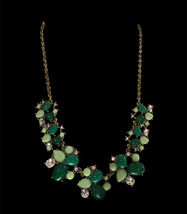 J crew Necklace Green And Rhinestone Antique Gold Chain 18” Excellent Condition - $39.00