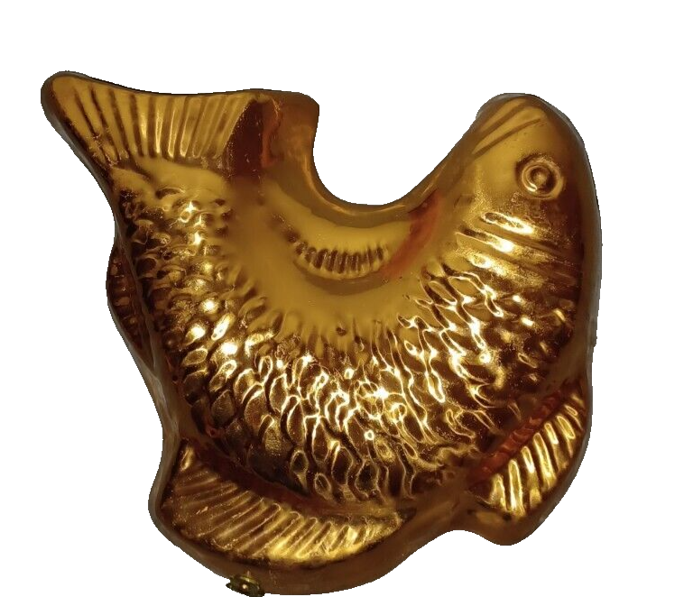 Vintage Fish Koi Tin Lined Copper Jello Mold Cake Pan Kitchen Wall Decor 9" Wide Item image 2
