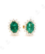 Zambian Emerald Oval Halo Earrings. Emerald Halo Earrings. Diamond Suds ... - $845.27