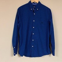 CHAPS Button Up Shirt Men&#39;s Medium Blue Plaid Long Sleeve Stretch Easy Care - £16.33 GBP