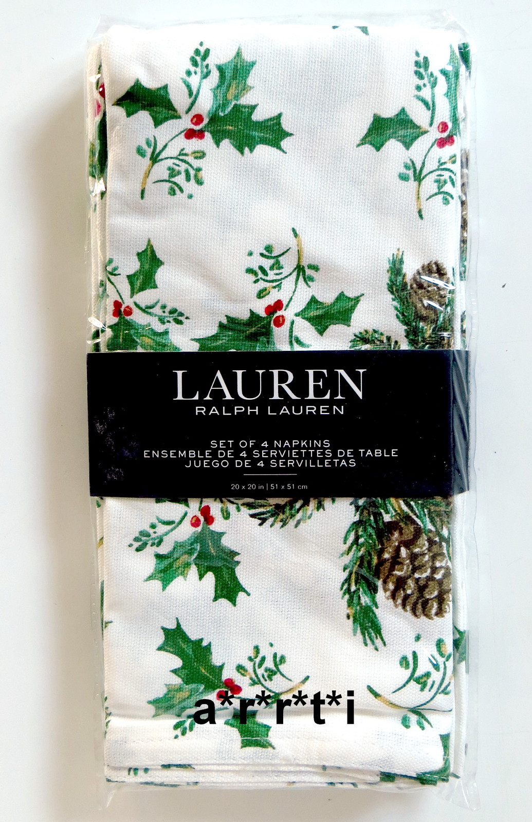 Ralph Lauren Holly Berry w Pine Cones Christmas Holiday Winter Napkins Set 4 NIP - $35.00