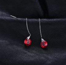 Premium Created Ruby Threader Drop Earrings 925 Sterling Silver Earrings - £11.18 GBP
