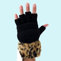 Adrienne Landau Gloves Black Leopard Fingerless Convertible Wool Blend F... - $44.03