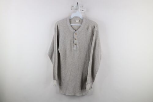 Vtg 90s Hanes Mens Large Faded Thermal Waffle Knit Henley T-Shirt Heather Gray - $39.55