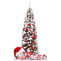 6Ft Pencil Artificial Christmas Tree Snow Flocked Pencil Tree with Flexi... - $79.26