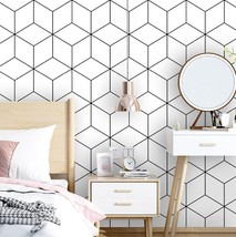 393&quot;x17.7&quot; Wallpaper Geometric Peel and Stick Wallpaper White and Black Contact - £31.59 GBP