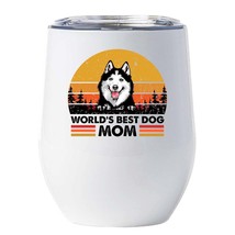 World&#39;s Best Husky Dog Mom Wine Tumbler 12oz White Cup Gift For Dog Pet Lover - £17.84 GBP