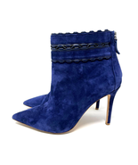 BADGLEY MISCHKA SZ 8 Navy Suede Dorsey Bootie Boot Leather Trim Pointed ... - £99.82 GBP