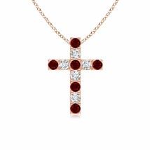 ANGARA Flat Prong-Set Ruby and Diamond Cross Pendant in 14K Gold | 18&quot; Chain - £918.07 GBP