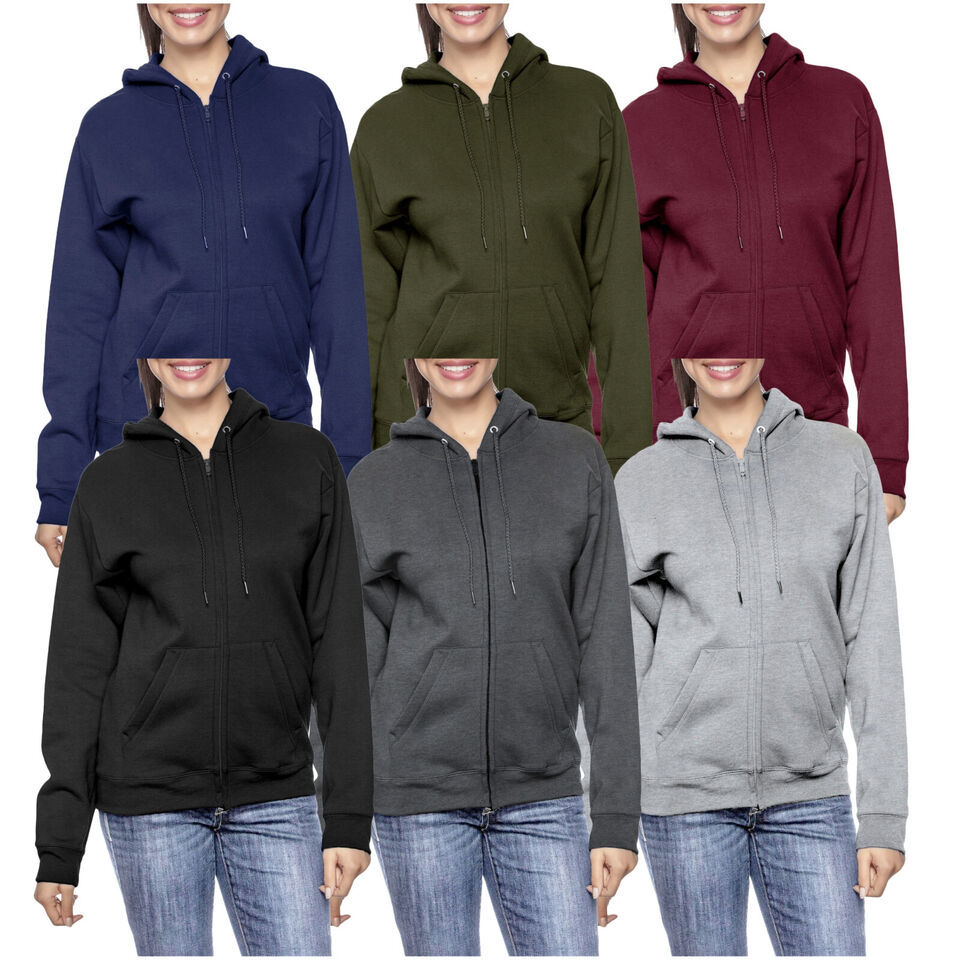 3-Pack : Women’s Classic Solid Oversize Loose Fit Fleece Lined Full Zip Hoodies