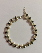 Black + White TULSI TULASI Bracelet, 925 Sterling Silver Caps 8-8.5 inch 6.25 gm - £19.46 GBP