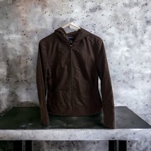 Women&#39;s Ann Taylor LOFT Size Medium Brown Zip Up Hooded Jacket Cotton/Ny... - £19.44 GBP